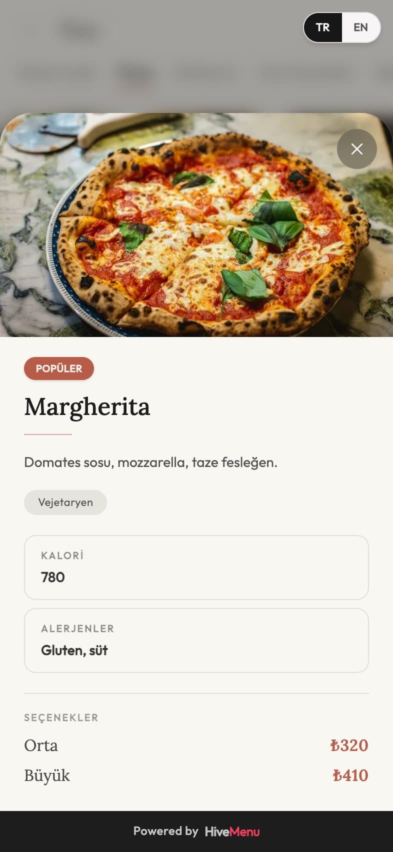 Hive Menu ürün detayı