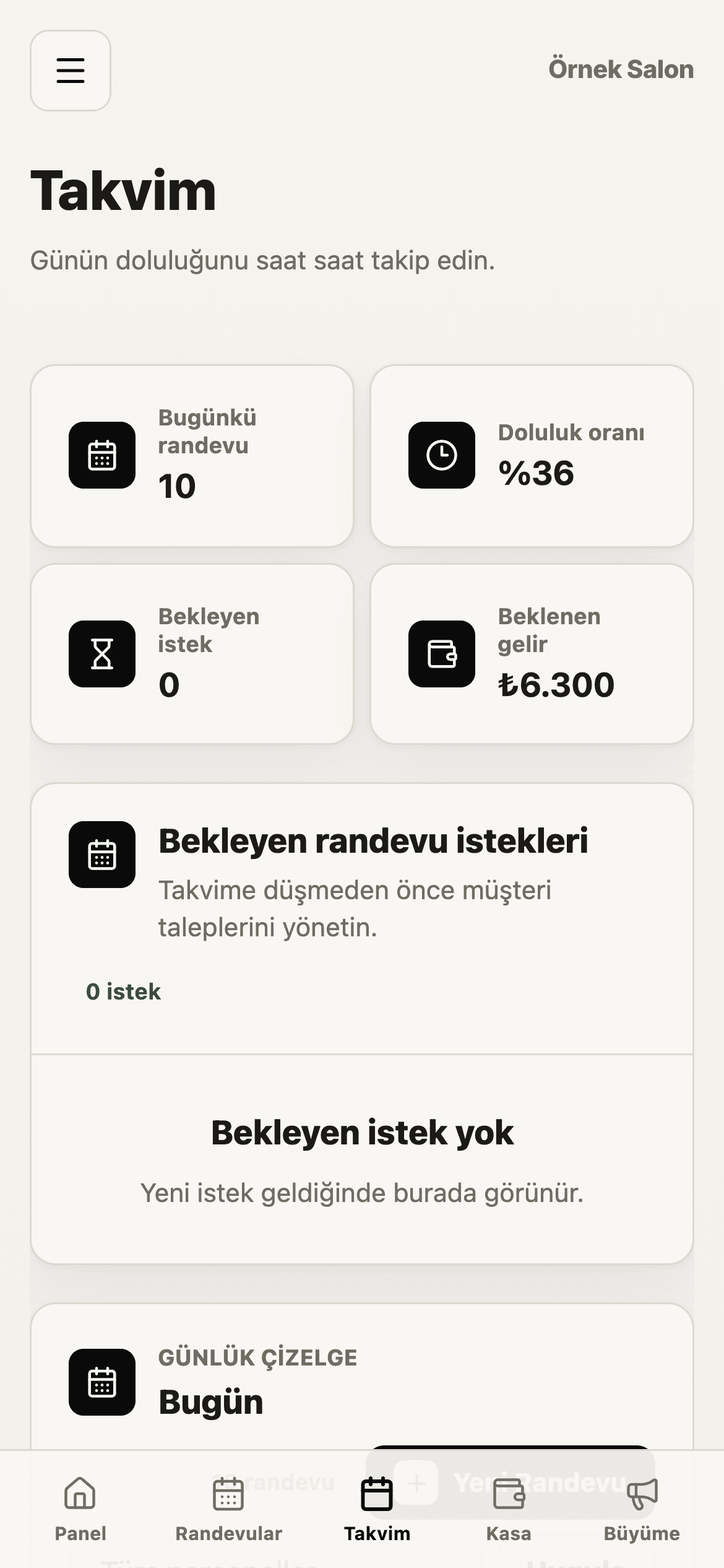 Hive Salon takvim ekranı