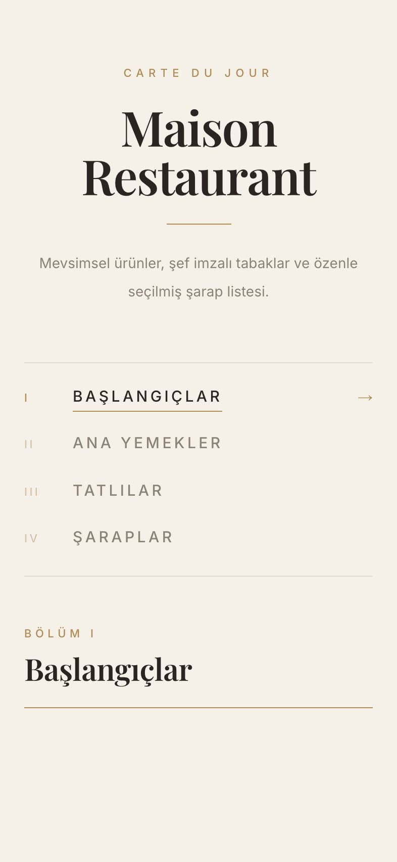 Maison Restaurant — fine-dining teması