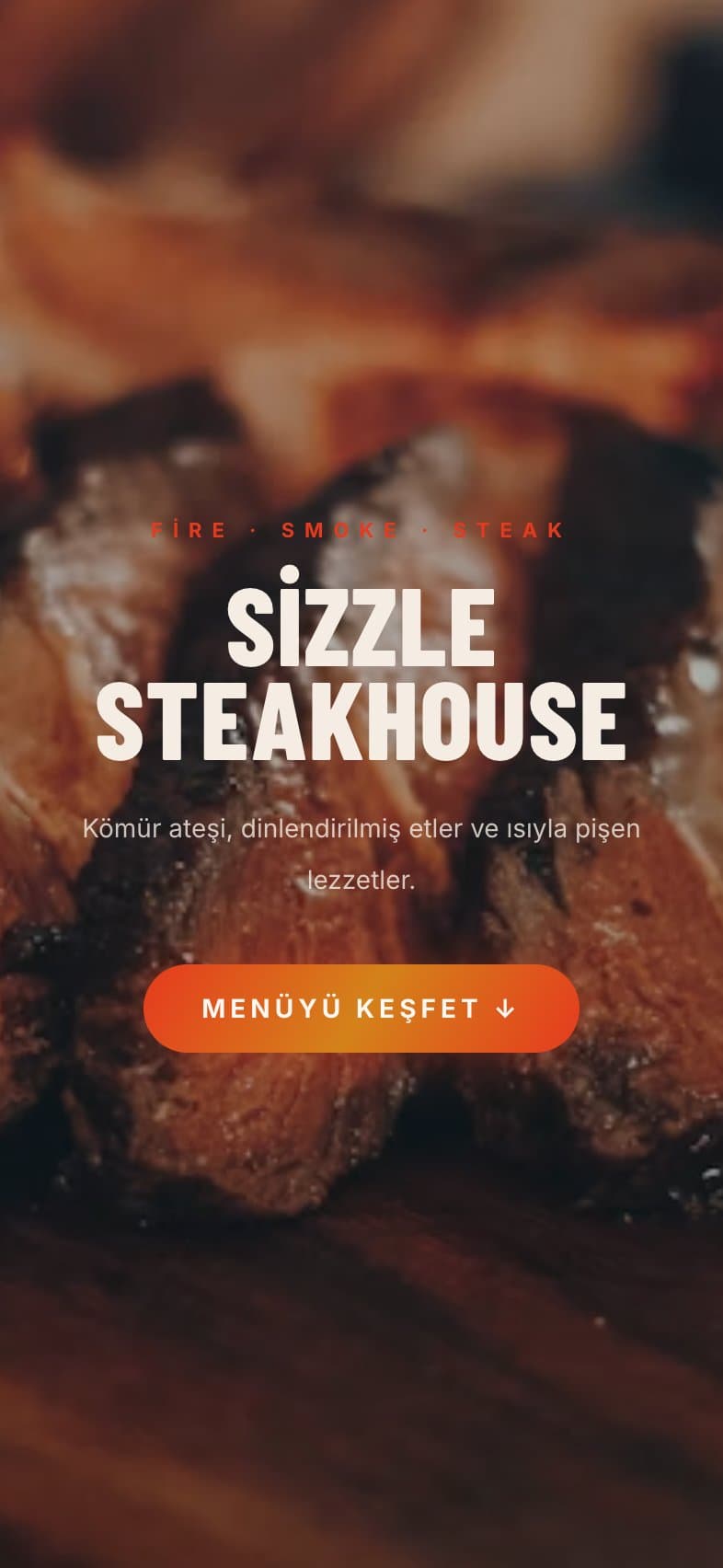 Sizzle Steakhouse — koyu steakhouse teması